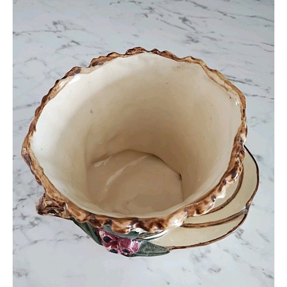 McCoy Pottery Fancy Leaf Berry Planter On Attached Saucer Vintage Art Pottery - Picture 4 of 8